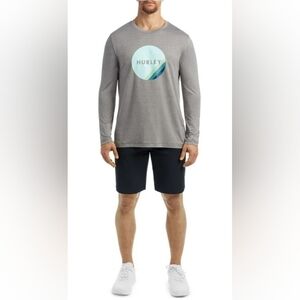 Men's Hurley Long Sleeve Moisture Wicking Shirt, Grey, Large, Pre-owned